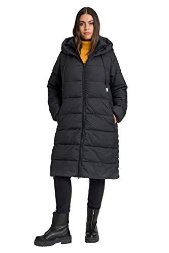 Ulla Popken Odzież damska Plus Size Curvy oversize długi pikowany płaszcz w pełni wyściełany 812304, Czarny, 62-64
