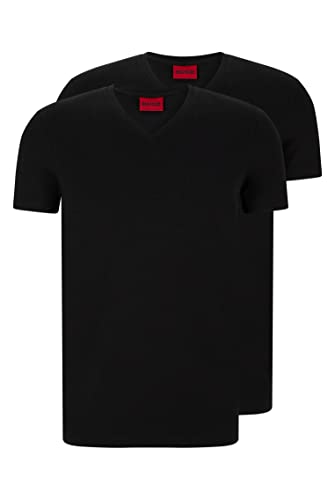 HUGO Męski T-shirt w kształcie litery V, dwupak z elastycznej bawełny dżersejowej z dekoltem w serek, Schwarz (Black 001), XS