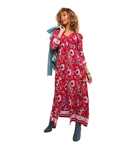 Joe Browns Damska sukienka Boho z kwiatowym guzikiem na co dzień na noc, Czerwony, 34