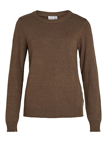 Vila Damski sweter z dzianiny, okrągły dekolt, Krokodyl/szczegóły: ciemny melanż, S