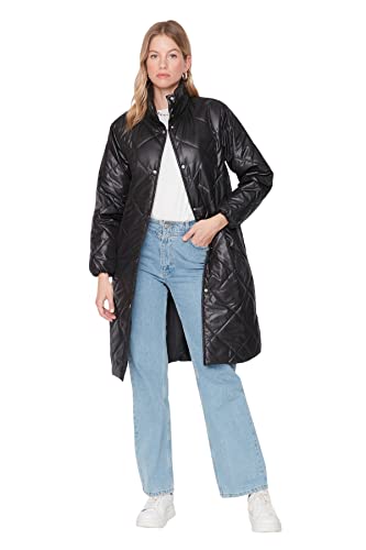 Trendyol Damska kurtka zimowa z kołnierzem stojącym, jednokolorowa, oversize, czarna, M, Czarny