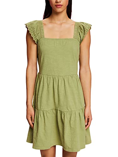 edc by ESPRIT Sukienka z dżerseju z rękawami z haftowanej koronki, Pistachio Green, M