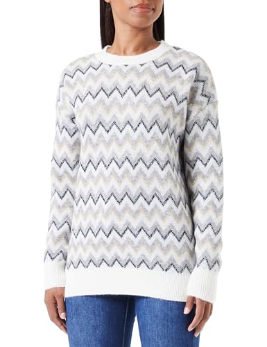 IMANE Damski sweter z dzianiny 15525117-IM01, wełniany biały wielokolorowy, M/L, Wełna biała, wielokolorowa, M-L