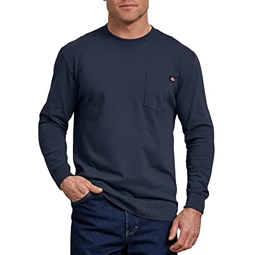 Dickies - Koszulka męska, przednia kieszeń z długimi rękawami, 100% bawełna, Ciemnogranatowy, XL
