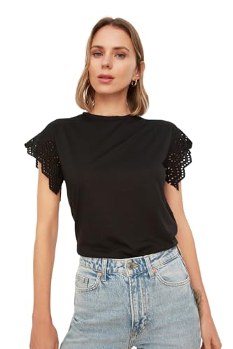 TRENDYOL Damska bluzka Brode z dzianiny, czarny, XS