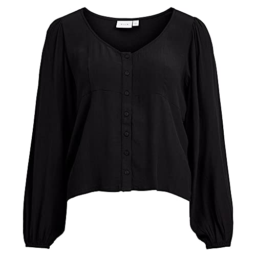 Vila Women's VIFINI dekolt w serek L/S TOP/SU-NOOS koszulka z długim rękawem, czarna, 44, czarny, 44