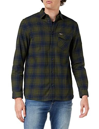 Tommy Jeans Męska koszula flanelowa TJM, Kostka z ciemnej oliwy, XS