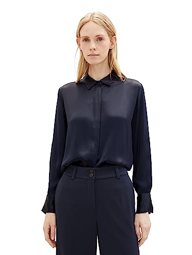 Satynowa bluzka damska TOM TAILOR basic, 10668-niebieski kapitan nieba, 42