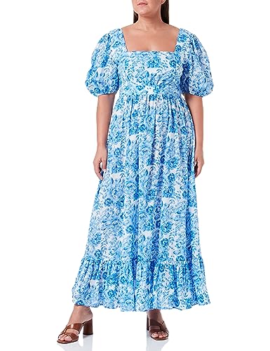 Koton Damska sukienka z kwadratowym dekoltem w kwiaty, Blue Design (6d1), 36