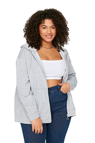Trendyol Damska bluza oversize z kapturem w rozmiarze plus size, szara, 5XL, szary