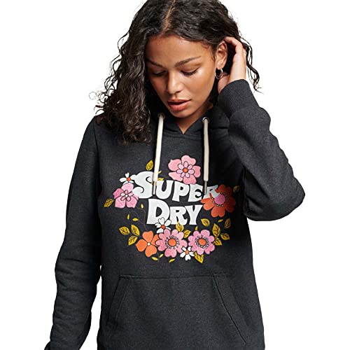 Superdry Vintage Floral Scripted Hood Bluza Damska, Czarny marmur Marl, 34