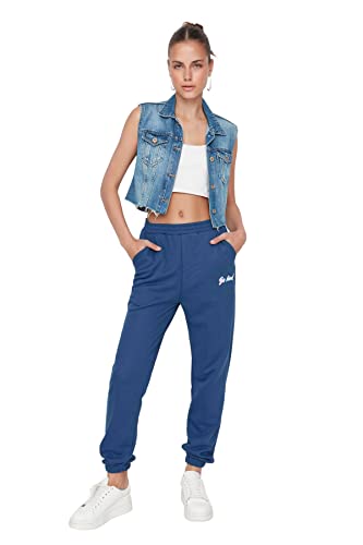 TRENDYOL Damskie spodnie do biegania, średniej wysokości, skinny fit, luźne spodnie do biegania, indygo niebieskie, XS, niebieski indygo, XS