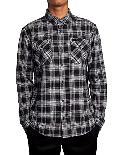 RVCA Męska koszula flanelowa z długim rękawem i guzikami, Rvca L/S Flanela/Czarny, L