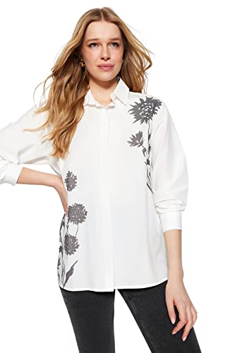 Trendyol Damska koszula oversize Basic Shirt Collar Woven Shirt,Ecru,36, Ecru, 62