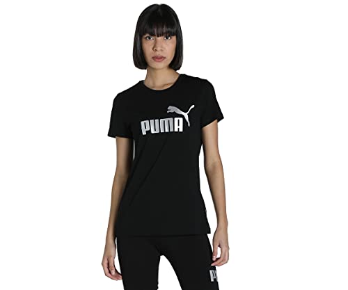 PUMA T-shirt damski ESS+ metaliczny logo, czarny, M