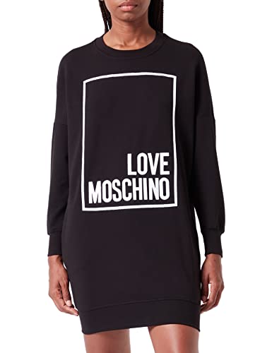Love Moschino Damska sukienka z długim rękawem z logo Box Design Dress, czarny, 40