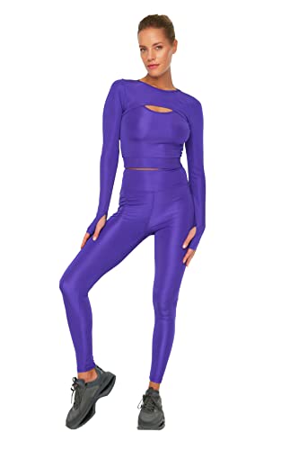 Trendyol Purple Zipper And Mobile Detailed High Waist Sports Tights Damskie spodnie do jogi, Fioletowy, M