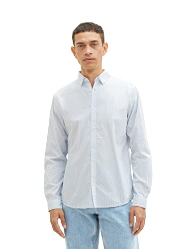 TOM TAILOR Męska koszula z nadrukiem geomatrycznym, 31847 - Niebieski, geometryczny wzór, XL