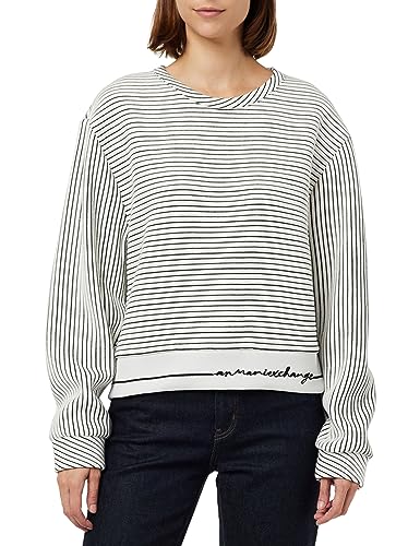 Armani Exchange Damski sweter z wiązanym paskiem, kontrastowa linia logo, okrągły dekolt, czarny/biały, M