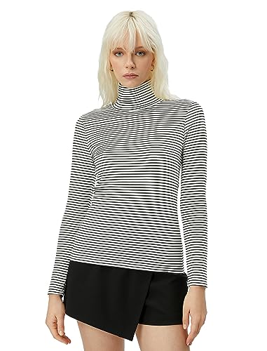 Koton Damska koszulka z długim rękawem z wiskozy, mieszanka żółwia, Black Stripe (9s9), XS