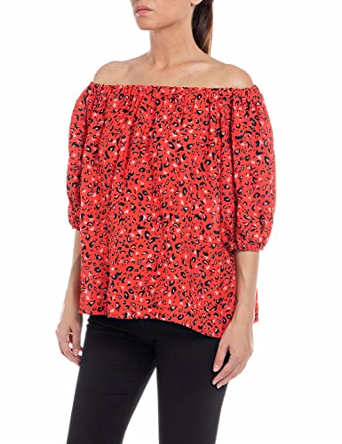 Replay Bluzka damska W2103, 010 RED/PINK/czarny, S, 010 czerwony/różowy/czarny, S