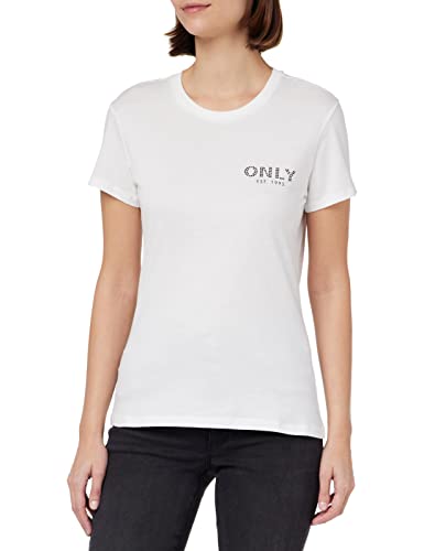 ONLY Women's ONLHELENE FIT S/S TOP Box JRS T-Shirt, Bright White/Print: logo, L