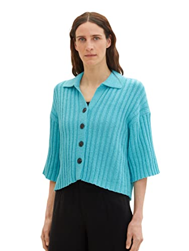 TOM TAILOR Damski kardigan z kołnierzem, 26007 - Teal Radiance, XL