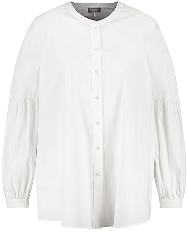 Samoon Damska bluzka z rękawami balonowymi, długi rękaw, mankiety, bluzka z długim rękawem, jednokolorowa, biały, 46