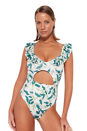 Trendyol Damski strój kąpielowy z dzianiny kwiatowej, bardzo kolorowy, 38, Bardzo kolorowy, 42