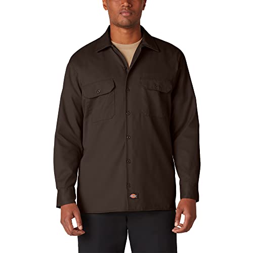 Dickies Męska koszula robocza z długim rękawem guzik, Ciemny brąz, XL Długi