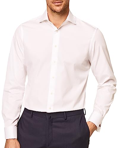 Hackett London Męska koszula biznesowa Poplin Classic Dc, 800 WHITE, 155