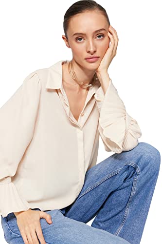 Trendyol Damska koszula z regularnym kołnierzem, BEŻOWY, 58