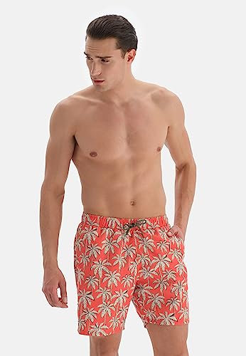 Dagi Męskie szorty kąpielowe z nadrukiem, Pomarańczowy - ecru, L