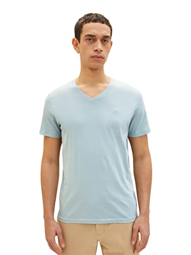 T-shirt męski TOM TAILOR Basic z dekoltem w szpic, 28129-jasny lodowy błękit, XXS