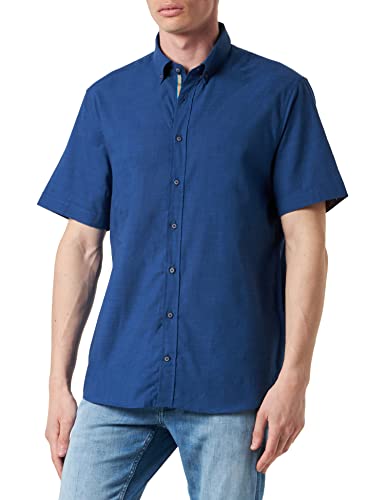 bugatti Męska koszula 9450-38330 z kołnierzykiem na guziki, granatowa-370, regularna, Marine-370, L