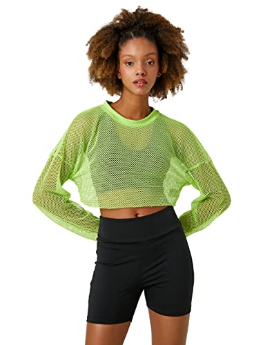 Koton Damska koszulka sportowa Relax Fit Crop Mesh, Zielony (973), XS
