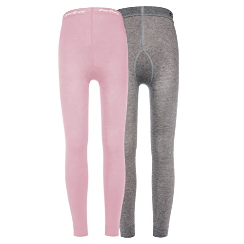Ewers Legginsy dziecięce, jednokolorowe, dwupak, legginsy z bawełny, dla dziewcząt, wyprodukowane w Europie, Rosa/Grau, 110/116 cm