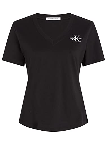 Calvin Klein Jeans Damska koszulka z logo Monogram Slim V-Neck, Ck czarny, XS