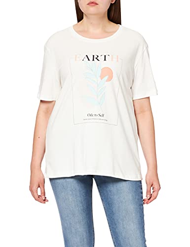 NA-KD Damska koszulka z nadrukiem Ziemi, Off-White, XS