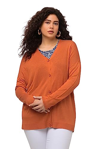 Ulla Popken Damska kurtka z dzianiny z guzikami, oversize, dekolt w serek, Ciemna dynia, 46/48