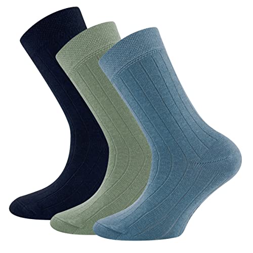 Ewers Skarpety w stylu retro, 3-pak, żebrowane skarpety dla dzieci – klasyczna struktura żeberkowa, modne kolory i optymalne dopasowanie – Made in Germany, ciemnoniebieski/zielony/niebieski, 35-38