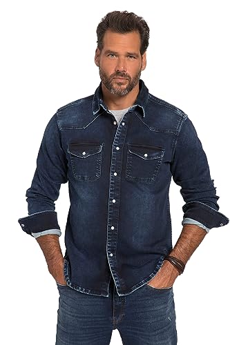 JP 1880 Męska koszula dżinsowa, Flexnamic, denim, długi rękaw, kołnierz kent, nowoczesny krój basic, styl westernowy, Blue Denim, 4XL