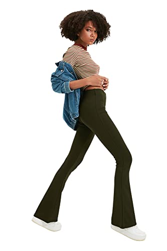 Trendyol Damskie Spodnie Khaki Flare dzianiny, Khaki, M