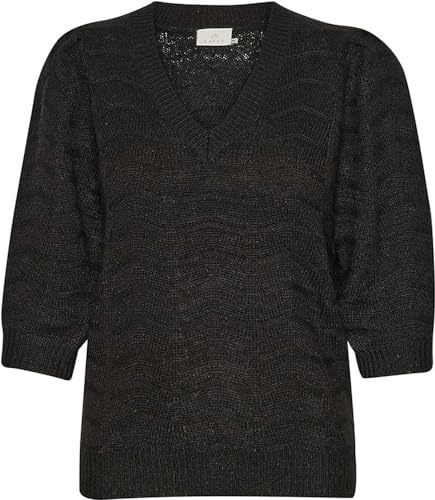 Kaffe damski sweter z dzianiny V-Neck Balloon Sleeves sweter, czarny głęboki