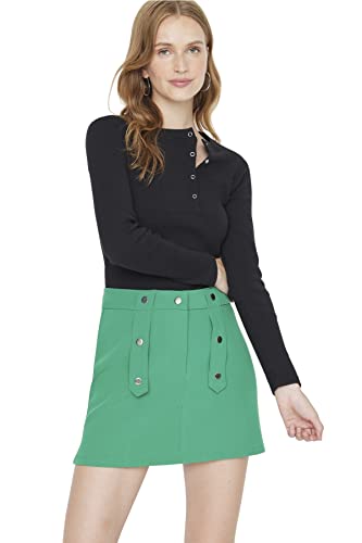 Trendyol Damska podstawowa mini bodycone, tkana spódnica o linii A, ZIELONY, 60