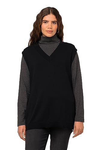 Ulla Popken Damski sweter, głęboki dekolt w serek, rozcięcia po bokach, sweter bez rękawów, morski, 58-60 duże rozmiary