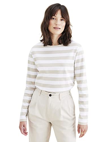 Dockers Damska koszulka T2 Boatneck Pismo Sahara khaki w paski, S, Pismo Sahara Khaki Stripe, S