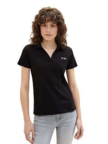 TOM TAILOR Damska koszulka polo z napisem, 14482 – Deep Black, S