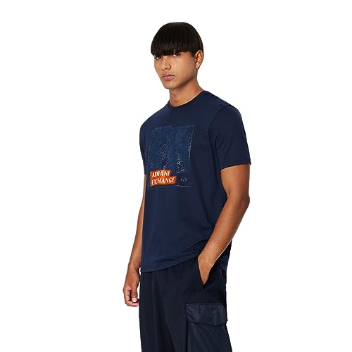 Armani Exchange Męski t-shirt z logo o regularnym kroju City Map Pima Cotton Logo, Navy Ny, L