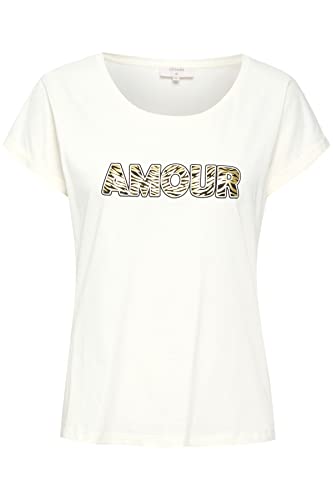 Cream Damska koszulka z krótkim rękawem z nadrukiem proste dopasowanie, Eggnog, XS